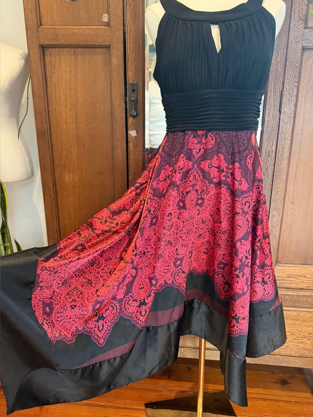Sangria Red Black Paisley Handkerchief Hem Dress, 14 Fairy Grunge, Whimsigoth